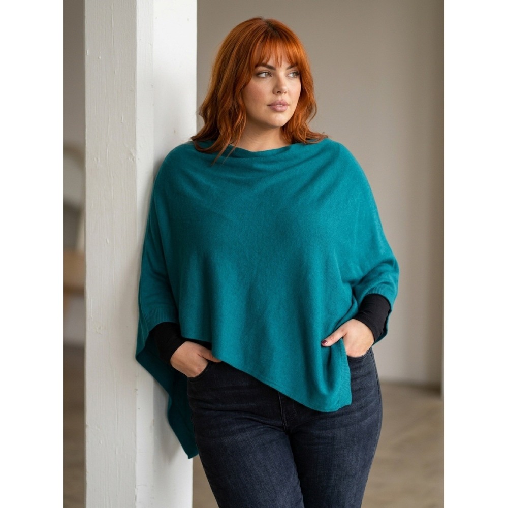 Gene Accessories Teal Asymmetric Poncho One Size Fits Off